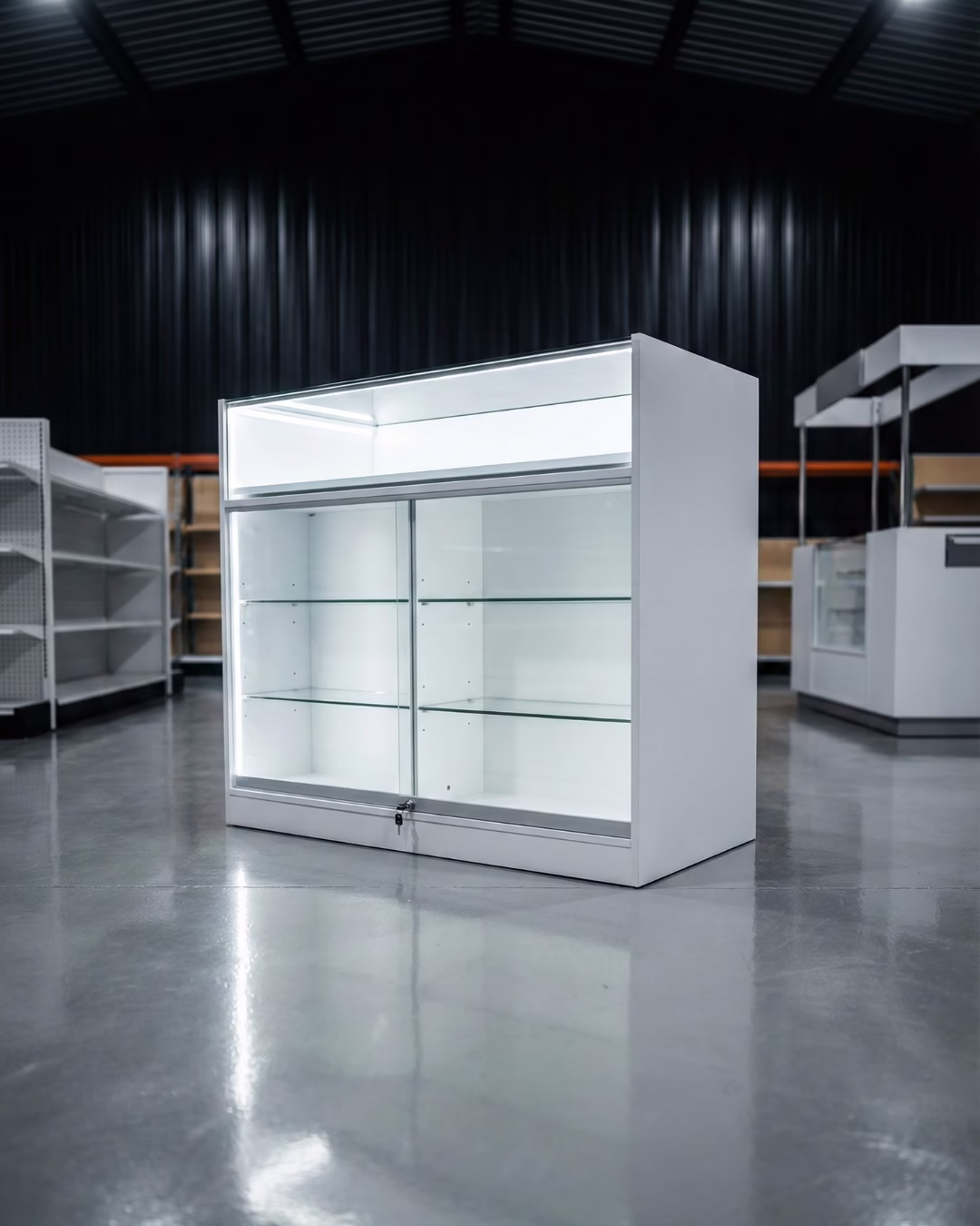 Professionele Witte Toonbank met LED Verlichting en Vitrine