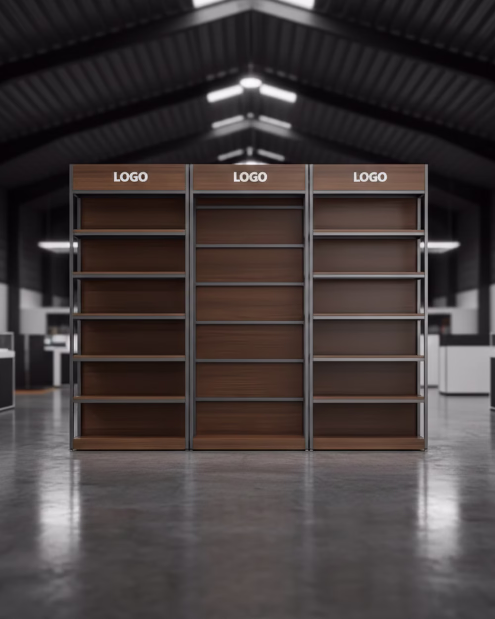 Luxe Modulaire Winkelstelling met Houtlook en Logo Display